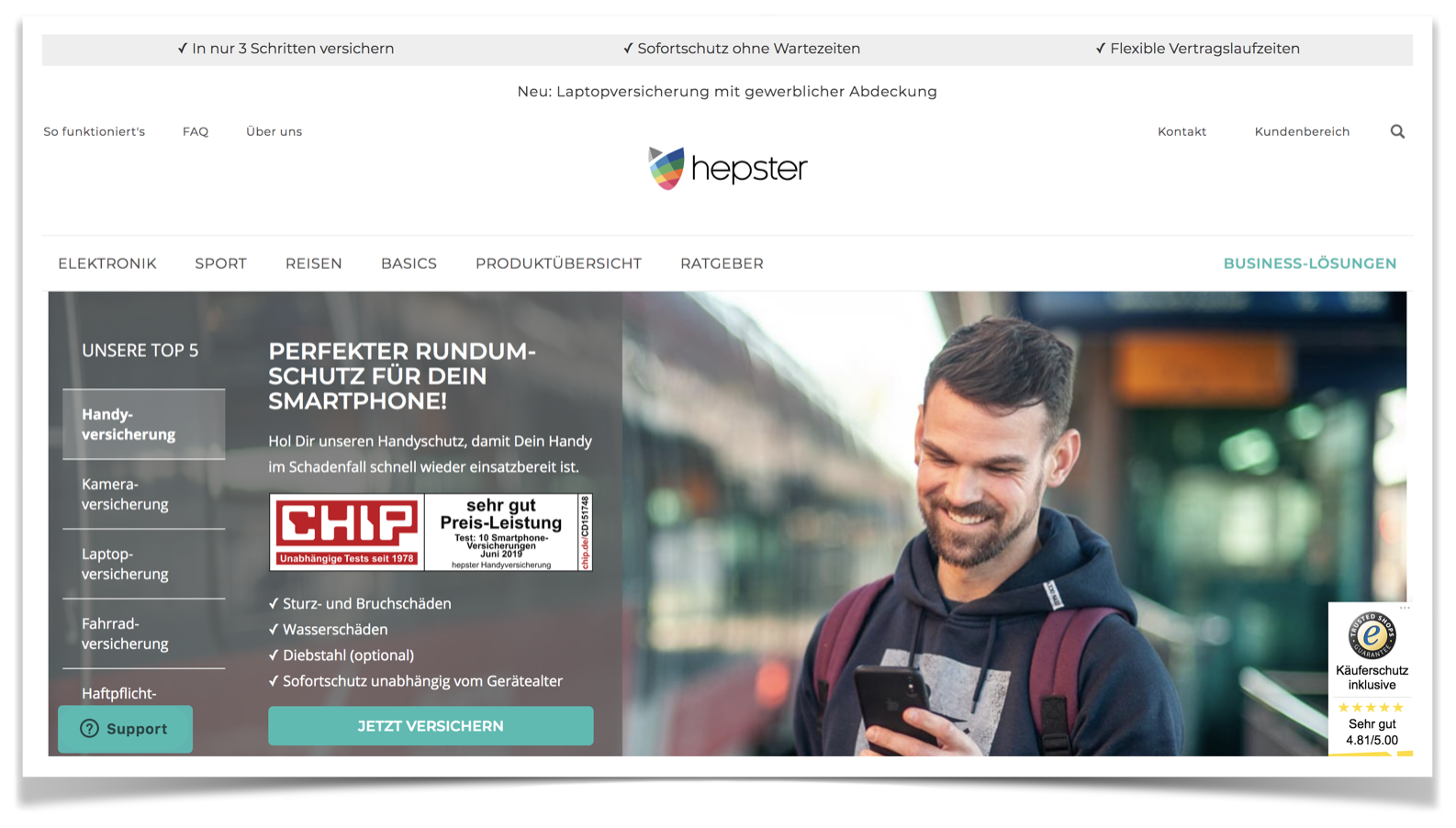 hepster Versicherung Website