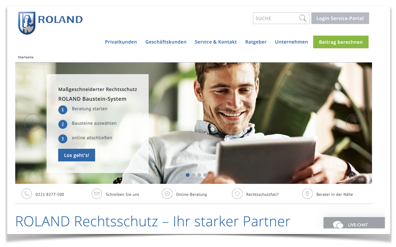 Roland Rechtsschutz Website